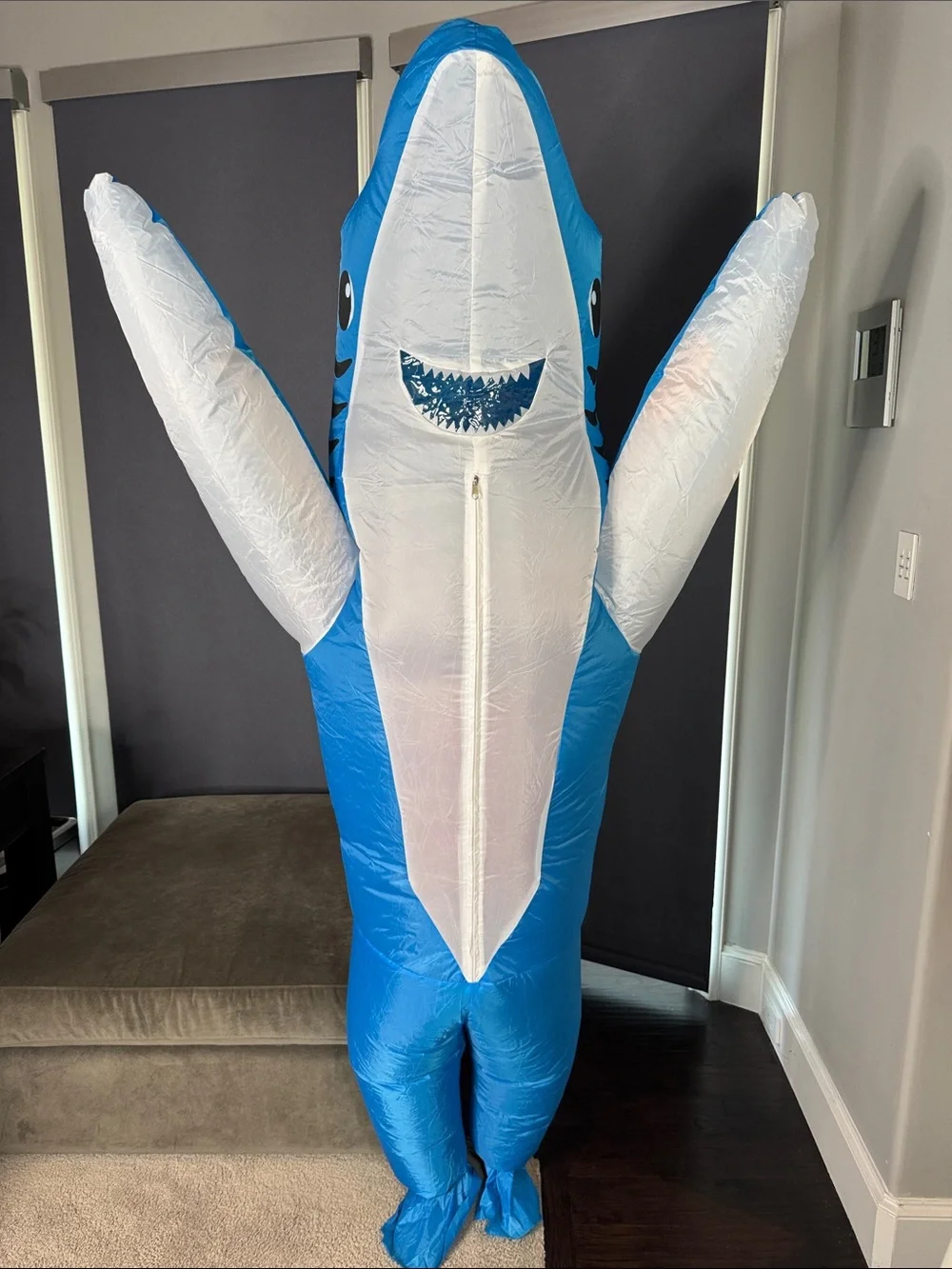 Adults Older Kids Blue Inflatable Shark Costume Halloween fits 59”- 75” NEW